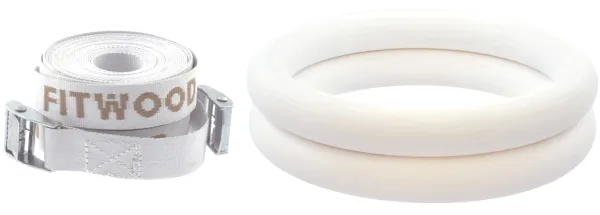 FitWood ULPU Gymnastikkringer 28mm - Hvit overflate / Hvit stropp