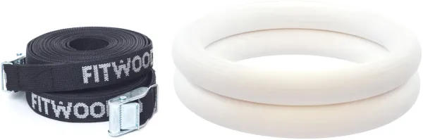FitWood ULPU Gymnastikkringer 28mm - Hvit overflate / Svart stropp