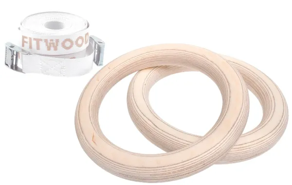 FitWood ULPU MINI Gymnastikkringer 28mm - Treoverflate / Hvit stropp