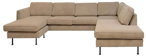 Thy sofa med sjeselong og åpen ende - 305 x 210 cm - beige fløyel - venstrevendt